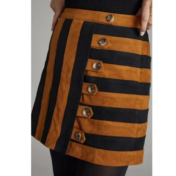 Striped Black and Brown Button-Up Skirt - Picture 1 of 8